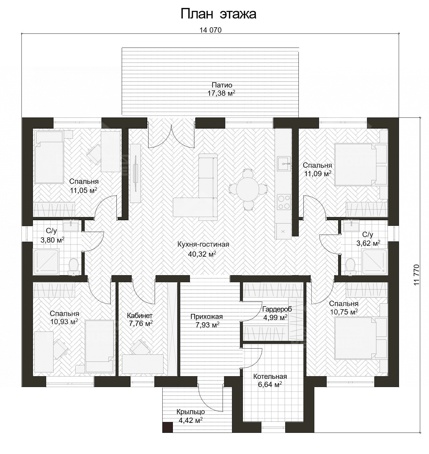Дом из газобетона, проект №381к - планировка