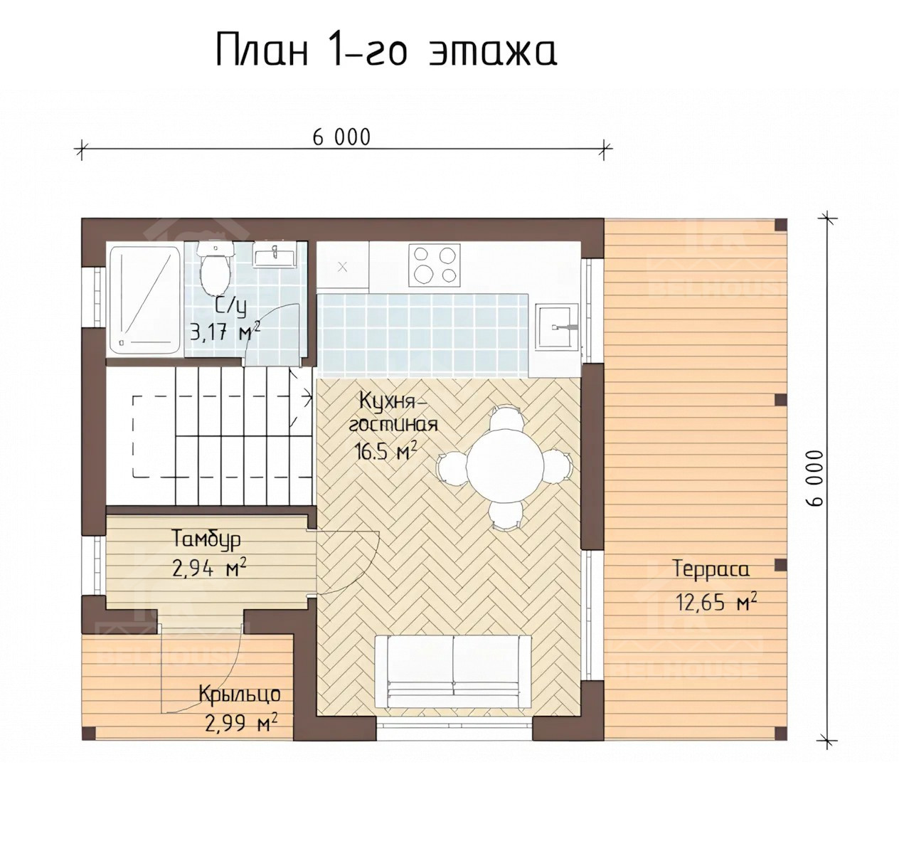 Дачный дом из газобетона, проект №47к - планировка