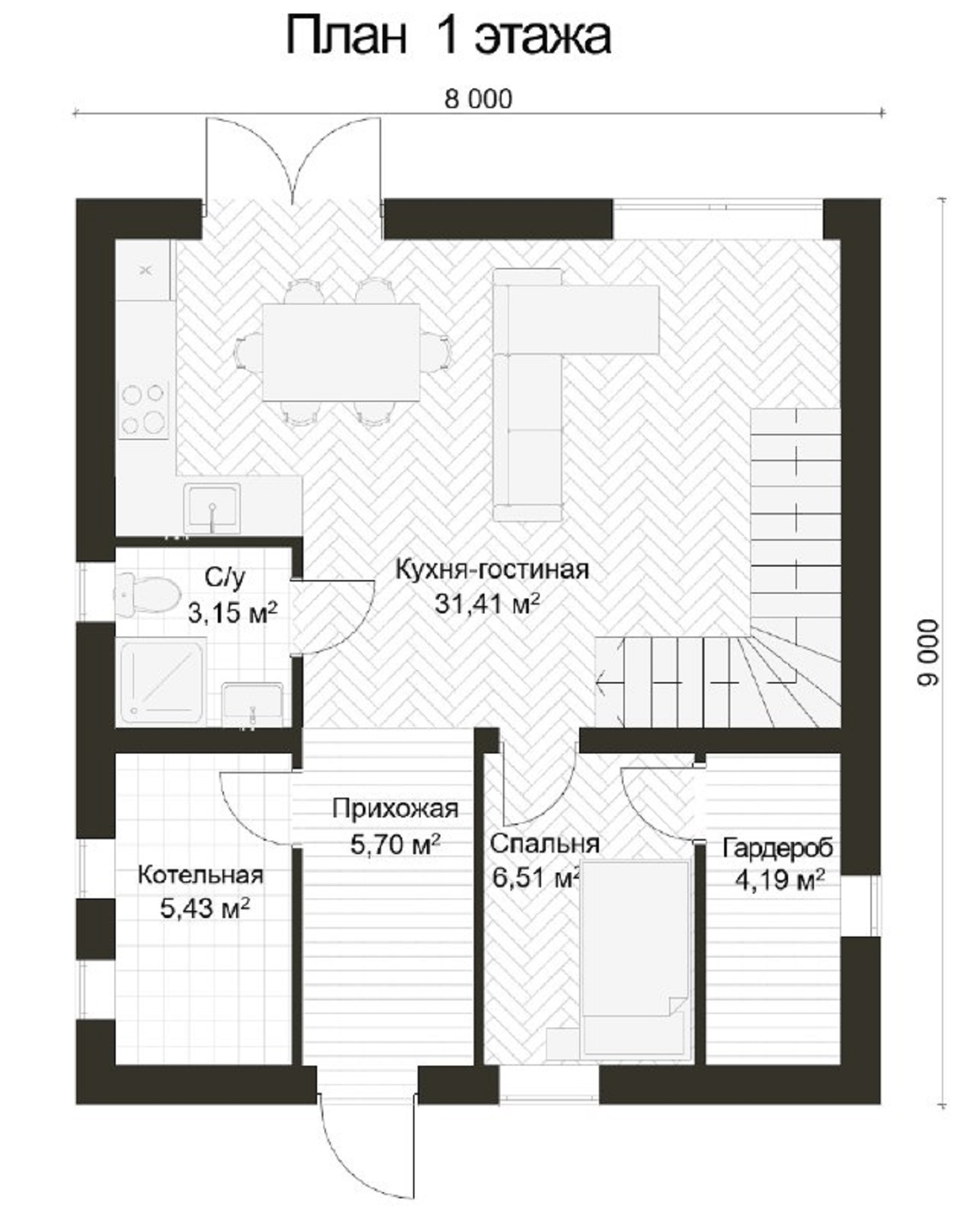Дом из газобетона, проект №385К - планировка