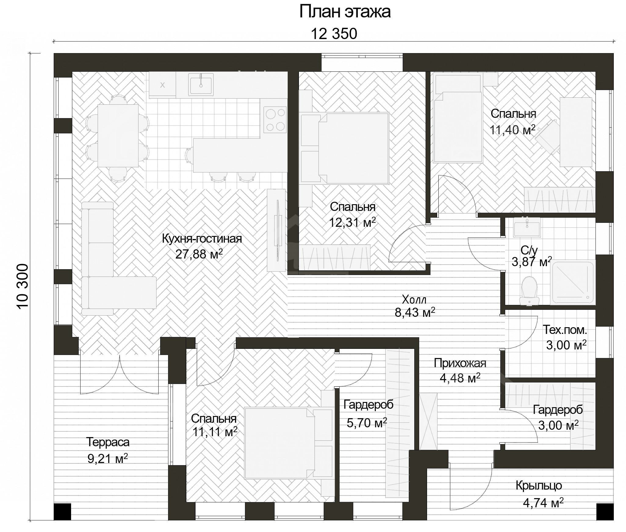 Дом из газобетона, проект №7к - планировка