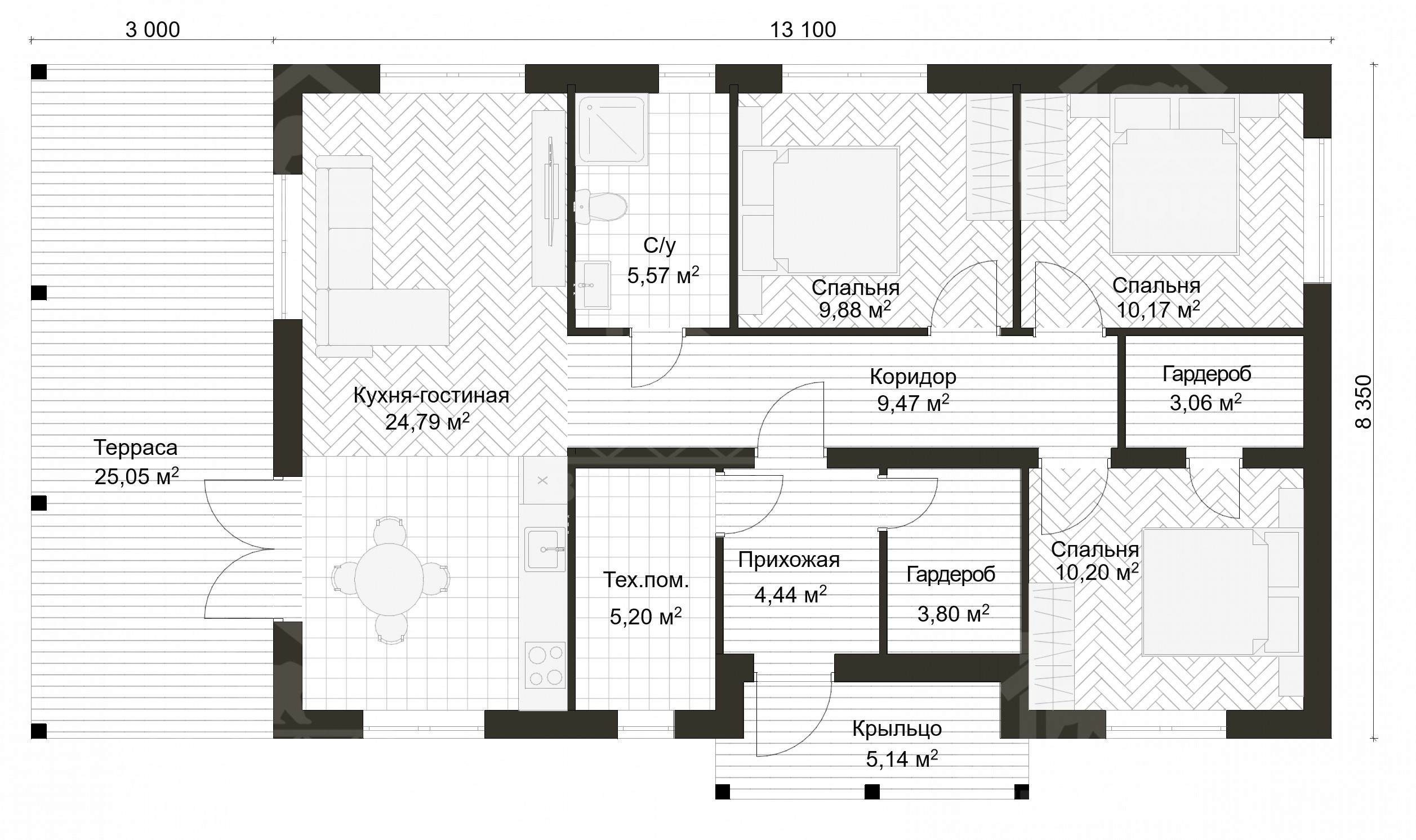 Дом из газобетона, проект №4к - планировка